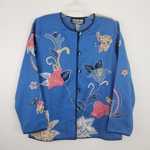NWT Indigo Moon QVC Women's Blue Floral Jacket Med